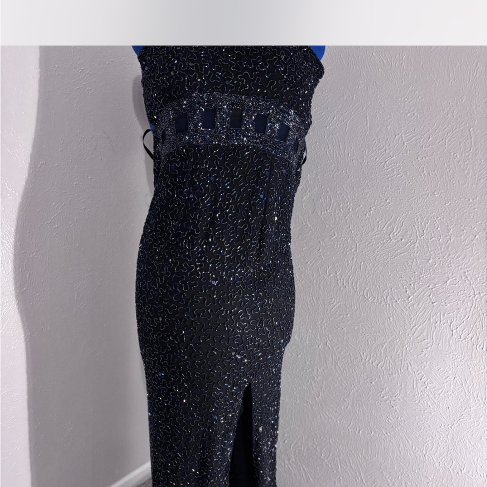 American Vintage Embellished Backless Gown Blue